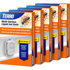imageTERRO Indoor Liquid Ant Baits with Adhesive Strips for Discreet Baiting  TERRO Ant Trap and Bait Station  5 Pack 20 Baits  T334B20 Bait Stations