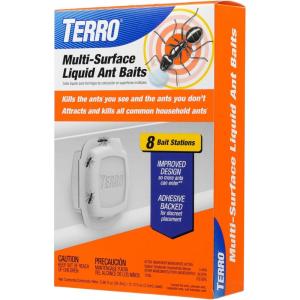 imageTERRO Indoor Liquid Ant Baits with Adhesive Strips for Discreet Baiting  TERRO Ant Trap and Bait Station  5 Pack 20 Baits  T334B8 Bait Stations
