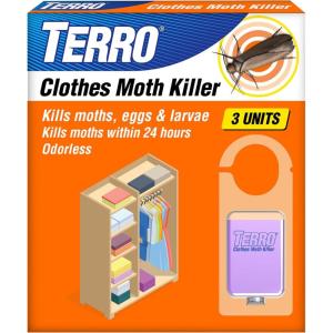 imageTERRO Clothes Moth Killer  T2903 3 Pack  Kills Adult Clothes Moths Moth Larvae and Moth Eggs  No Moth Balls Odor